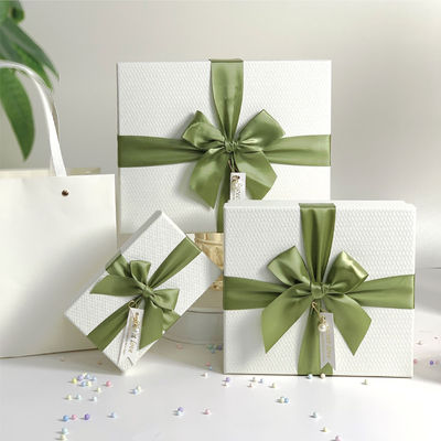 Good price White Rigid Packaging Box With Green Bow Perfect For Jewelry Clothing Or Festive Gifts online