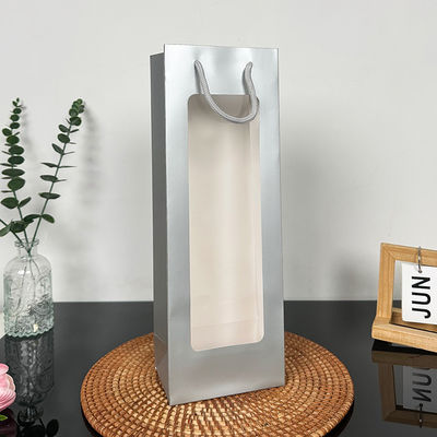 Good price Long Striped White Cardboard Gift Bags Windowed Handled for Bouquet Gift Packaging online