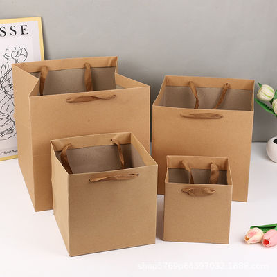 Bon prix Sac d'emballage carré pour grand bouquet de fleurs, en papier kraft épais, sac à main en ligne