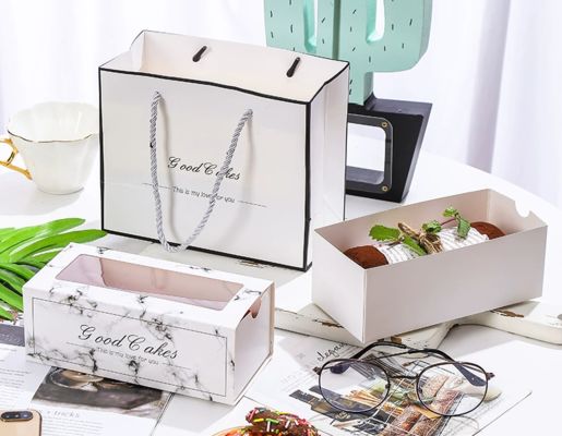 Buen precio Cajas de panadería de papel con ventana transparente rectangular, estilo cajón con tapa abatible, para pasteles y galletas en línea