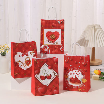 comprar Variados estilos de bolsas de regalo de papel kraft personalizadas, bolsas de regalo rojas con forma de corazón, bolsas de embalaje de regalo para el Día de San Valentín Fabricación en línea
