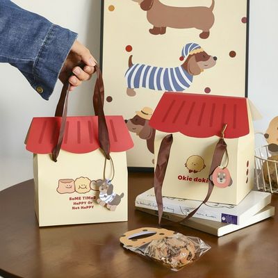 Good price Adorable Dog Themed House Gift Boxes Packaging Ribbon Handles For Cookies Cakes Snowflake Crisps online