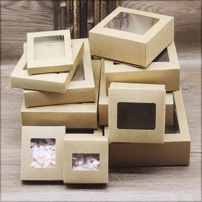 Buen precio Cajas de embalaje de regalo de papel kraft blanco con ventanas de PVC, impresión personalizada en línea