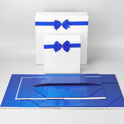 Good price Blue White Pearlized Ribbon Gift Box Magnetic Closure Design Foldable Storage Premium Pearl Finish online
