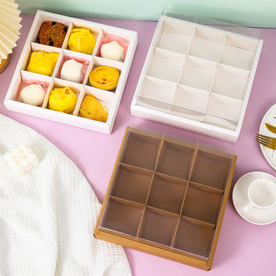 Harga yang bagus 9 Cell Clear Top Dessert Box Premium Pastry Packaging Tall Transparent PET Lid Partitioned Protection Bakery Gift Ready on line