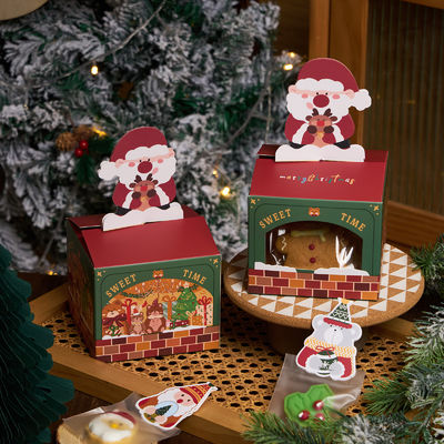 Harga yang bagus Christmas Cookie Box Set Santa Roof Window Packaging 3D Santa Reindeer Decor Open Window Display on line