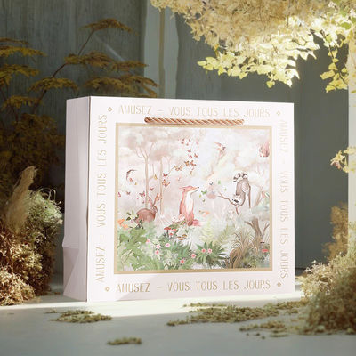 Guter Preis Luxus-Geschenktüte Premium-Illustration Verpackung Natürlicher Jute-Griff Valentinstag Besonderer Anlass Geschenktüte Online