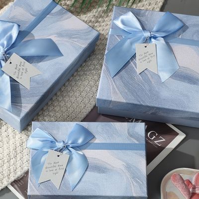 خرید Ink Blue Bow Gift Box Birthday Gift Box Gift Box With Top And Bottom Cover Cosmetic Packaging Box Gift Box تولید آنلاین