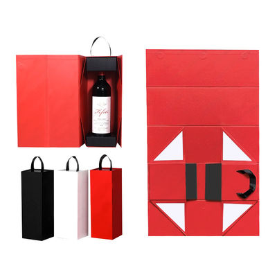 Harga yang bagus One Piece Foldable Red Wine Gift Box With Carry Strap Creative Business Wine Packaging on line