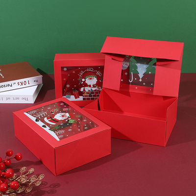 কেনা Transparent Window Christmas Red Gift Boxes - White Cardboard Packaging For Egg Tarts Desserts Candies & Cookies Foldable Holiday Treat Boxes অনলাইনে উৎপাদন