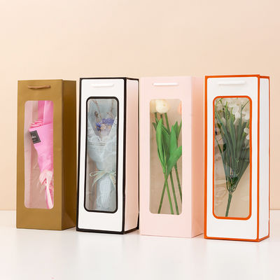 Guter Preis Transparent Window Floral Gift Bags Universal Kraft Paper Wine Bottle & Fresh Flower Handbags Rectangular Design For Bouquet Packaging Online