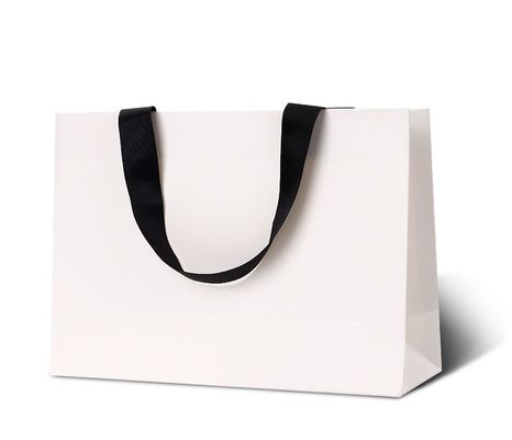 良い値段 Embedded Paper Gift Bag Premium Thickened White Card Handled Bag Black Ribbon Handles Luxury Shopping Clothing Packaging Customizable Branding Space オンライン
