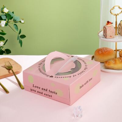 Giá tốt. Hồng Cheesecake Box 6 8 Inch Clear Window Dessert Packaging Heart Pattern Design Theme Tất cả trong một Mousse Basque Cake Carrier trực tuyến
