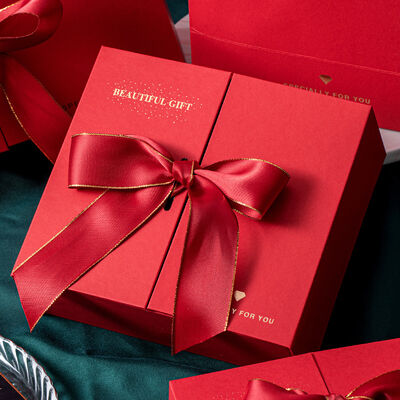 kaufen Doppeltürige rote Geschenkbox, individuelle Hochzeitsgeschenkverpackung, großes Schleifendesign, personalisierte Nachricht für Brautpartys und Feiern Online-Herstellung