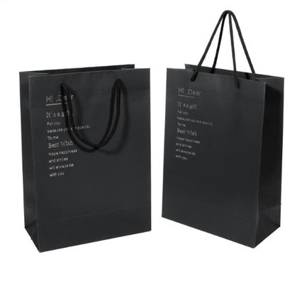Printed Black Cardboard Paper Gift Bag For Shopping Garment Packaging Custom Logo