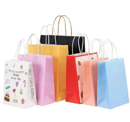 良い値段 折りたたまれたハンドル付きのシンプルブラウンホワイトクラフト紙袋 カスタマイズされた紙ショッピングバッグ オンライン