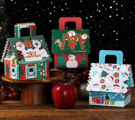 Bom preço Caixa de presente de papel de maçã personalizada para a véspera de Natal com alça e design festivo on-line