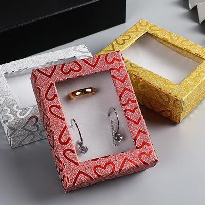 Cajas de embalaje de joyería con ventana de corazón colorido al por mayor Cajas de regalo de papel personalizadas para aretes, tachuelas y anillos