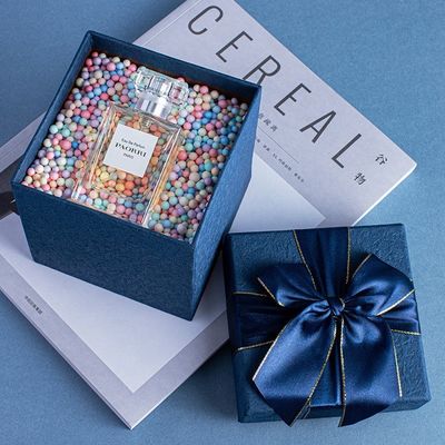 Elegant Blue Square Premium Empty Gift Box With Bowknot Packaging For Birthdays