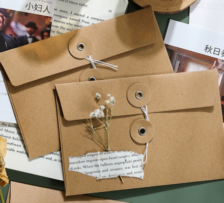 Bon prix Enveloppe de document avec attache en ficelle de papier kraft de qualité supérieure, dossier épais vintage pour factures, cartes, papeterie, sac en papier de rangement en ligne