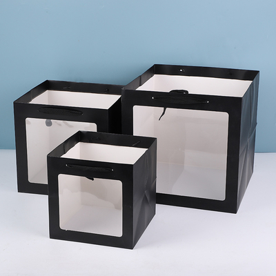 Guter Preis Elegante schwarze Geschenktaschen mit klarem Fenster Premium Kraftpapier Handtaschen für Luxusverpackungen Online