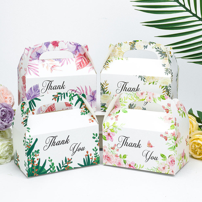 Floral gedruckte Kuchenbox mit Griff Elegante Geschenkverpackung Für Geburtstagsfeier Gefälligkeiten Süßigkeiten Dessert Leckereien