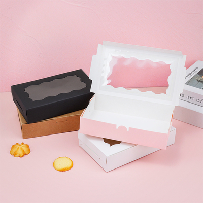 良い値段 環境に優しい窓付きギフトボックスセット クラフト ブラック ピンク 食品包装 クッキー トリート用ウェーブカットディスプレイ オンライン