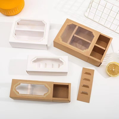 Przejrzystość okienna Macaron Packaging Box Biały karton Piekarnicze ciasteczka Western Pastry Packaging Box