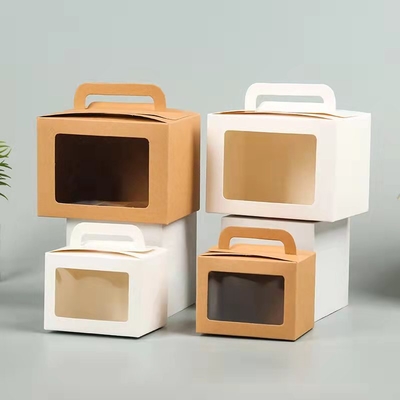 Caixa de presente de papel kraft de janela transparente Caixa de embalagem de bolsa de mão dobrável Caixa de doces de bolo simples Caixa de presente infantil