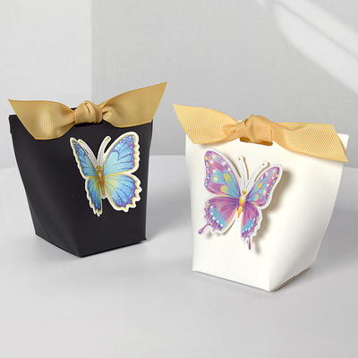 Elegant European Wedding Favor Box with Floral Lace and 3D Butterfly