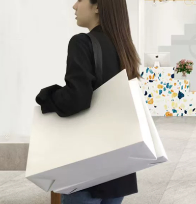 Хорошая цена Напечатанные на заказ белые бумажные пакеты Kraft с веревочными ручками для бутиков онлайн