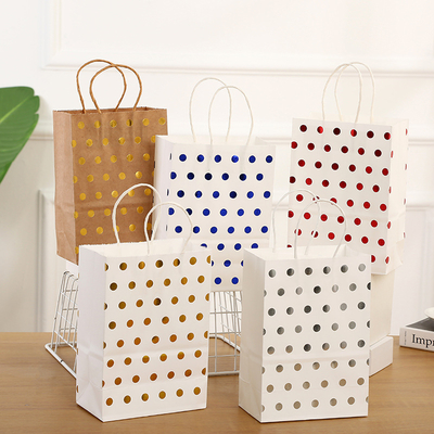Harga yang bagus Kantong Hadiah Kertas Kraft Titik Emas Kustom dengan Pegangan Terpilin on line
