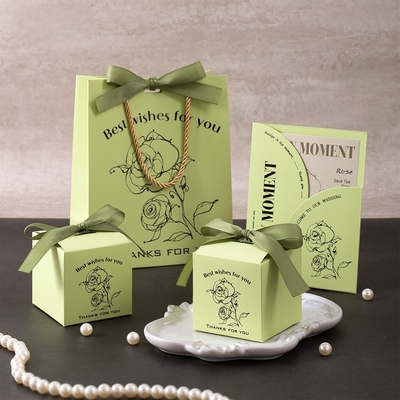 سعر جيد Custom Printed Sage Green Wedding Favor Gift Bags Set الانترنت
