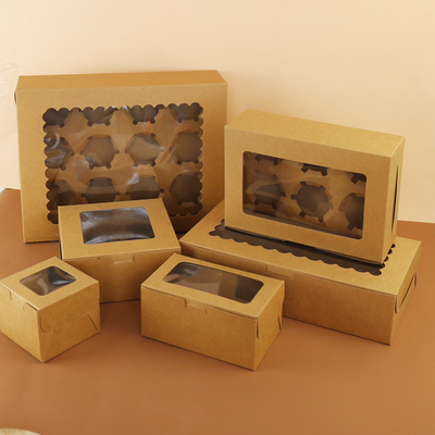 Harga yang bagus Custom Window Cupcake Box Kraft White Cardboard with Tray on line