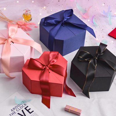 Luxury Octagonal Gift Box Set Premium Hexagonal Packaging Satin Ribbon Bows Cosmetic Gift Ready