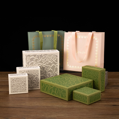 Vintage Embossed Jewelry Box Set Premium Textured Hinged Cases Luxury Necklace Ring Display