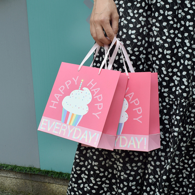 Pink Cute Cartoon Ice Cream English Letters Baking Packaging Bag Paper Hand-Held Packaging Bag