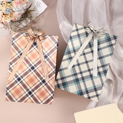 Premium Plaid Gift Bags Set Christmas Valentines Luxury Packaging Custom Logo Printing