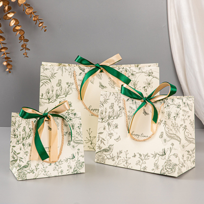 Paper Bag Gift Bag High-End Retro Color Bow Handbag Gift Packaging Bag Clothing Gift Bag Candy Gift Bag