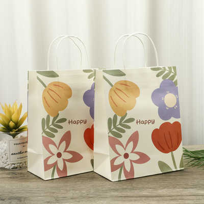 Floral Printed Kraft Paper Gift Bags Versatile For GiftsApparel Shopping  Coffee