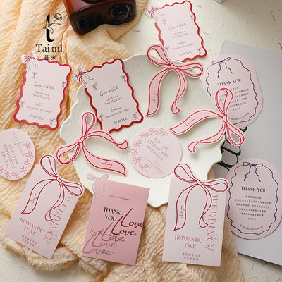 Harga yang bagus Set Kartu Cinta Romantis Pita Merah Muda Pastel Tag Hadiah Dekorasi Buket Bunga Pernikahan on line