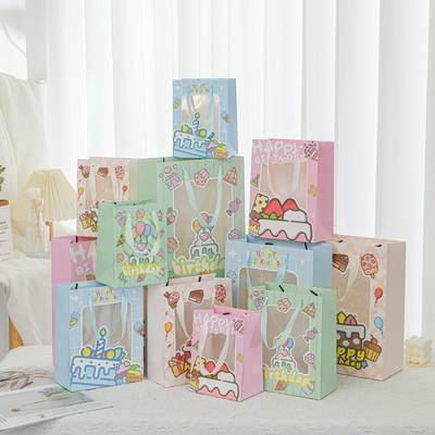 Cartoon Cute Gift Packaging Bag Birthday Cake Gift Bag Transparent Window Handbag Children'S Holiday Gift Bag