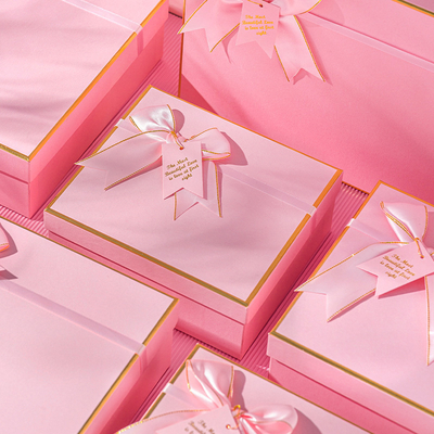 Pink Bowknot Gift Boxes Clamshell Boxes for Bridesmaid Gifts Customizable Presents