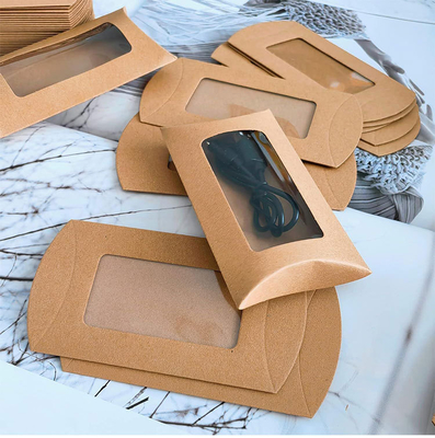 Creative Pillow Shaped Kraft Paper Boxes with Window Candy Packaging