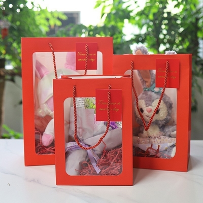 Transparent Window Paper Gift Bags For Flower Bouquets Birthday Present Packaging Bags