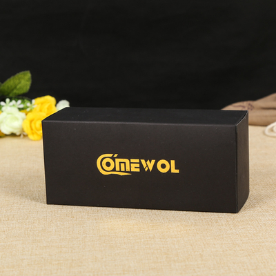Giá tốt. Hộp đóng gói vớ giấy đen với hộp kéo gấp có logo vàng/bạc được đóng dấu nóng trực tuyến