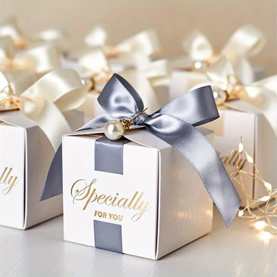 Folding Gift Boxes With Ribbon Custom Logo Printed White Cardboard Boxes For Gift
