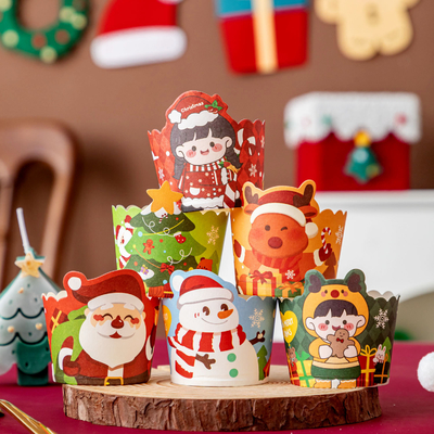 Christmas Cupcake Wrappers Santa Snowman Reindeer Food Safe Baking Cups Festive Holiday Party Dessert Decor