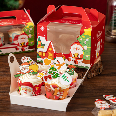 Good price Christmas Cupcake Box With Clear Window Santa Theme Portable Dessert Carrier 4 6 Capacity Holiday Baking Packaging online