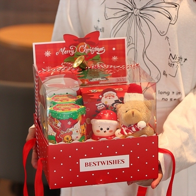 Christmas Gift Box With Clear Lid Portable Treat Box For Apples Cookies Candies Festive Party Favor Packaging